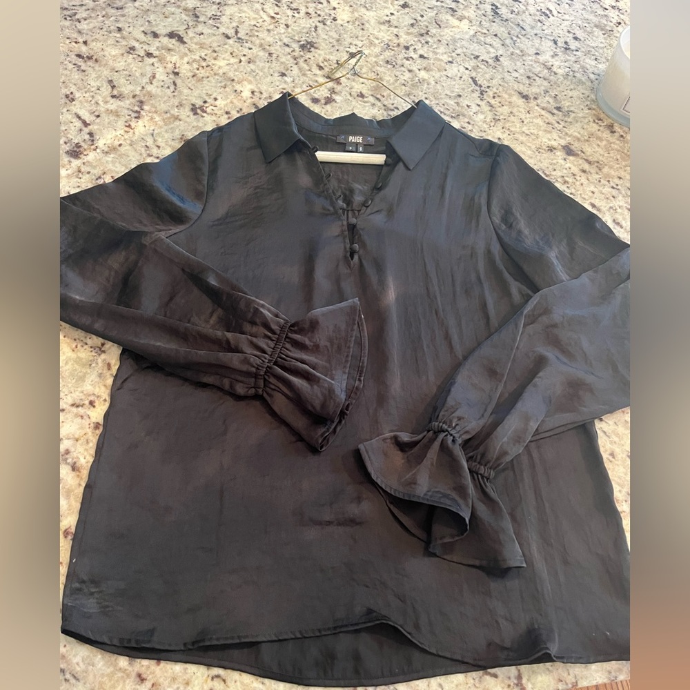 Paige Resa Satin Bell Sleeve Blouse Top